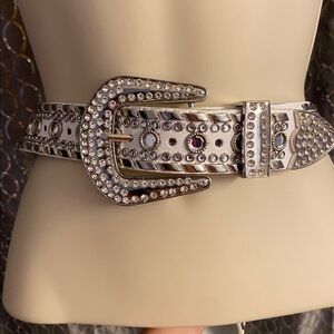 White bling Belt with Rhinestone Buckle
